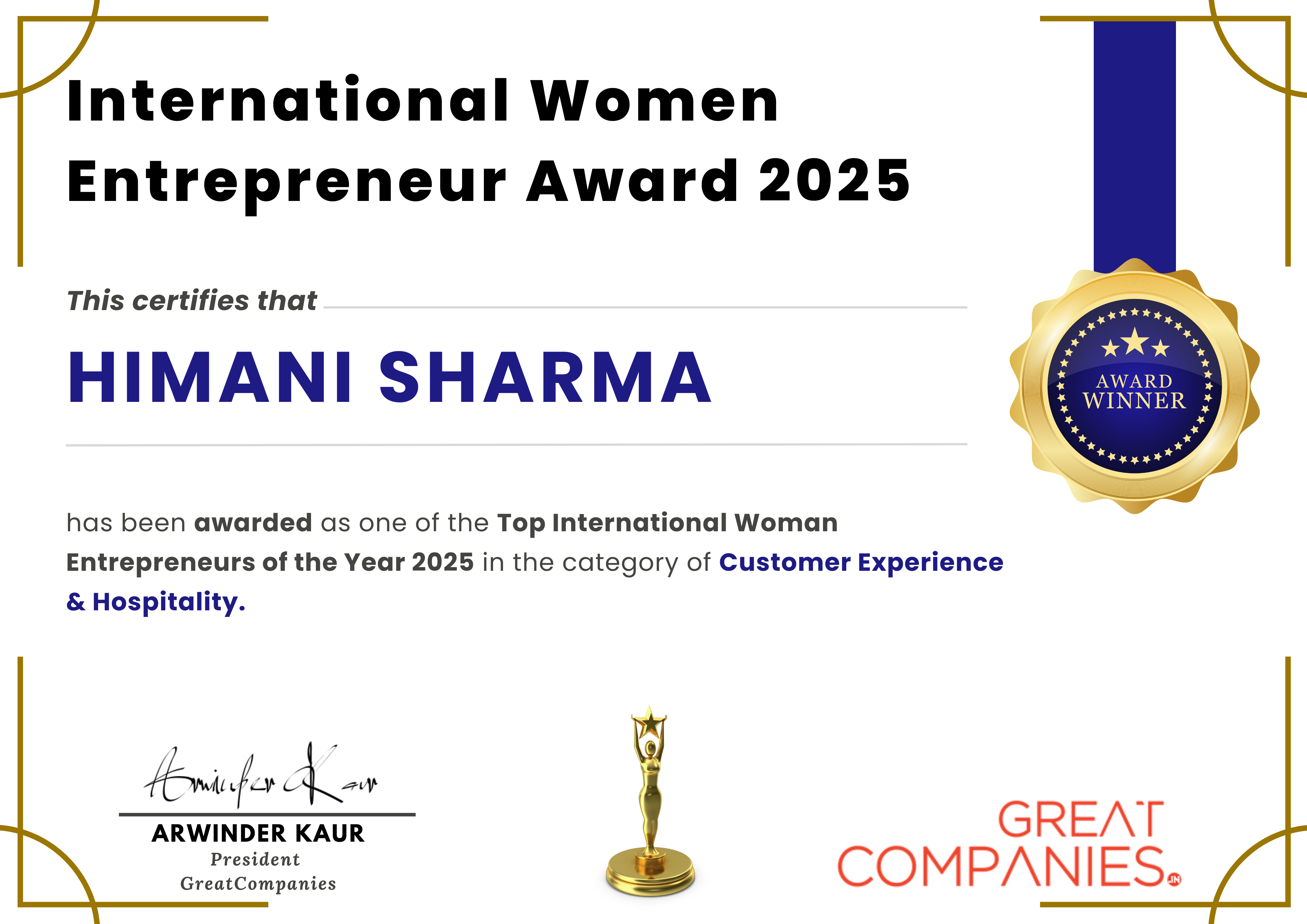 International Women Entrepreneur Award 2025 – Himani Sharma